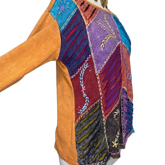 Rising International Colorful Hippie Boho Embroidery Patchwork Long Sleeve - Picture 7 of 12